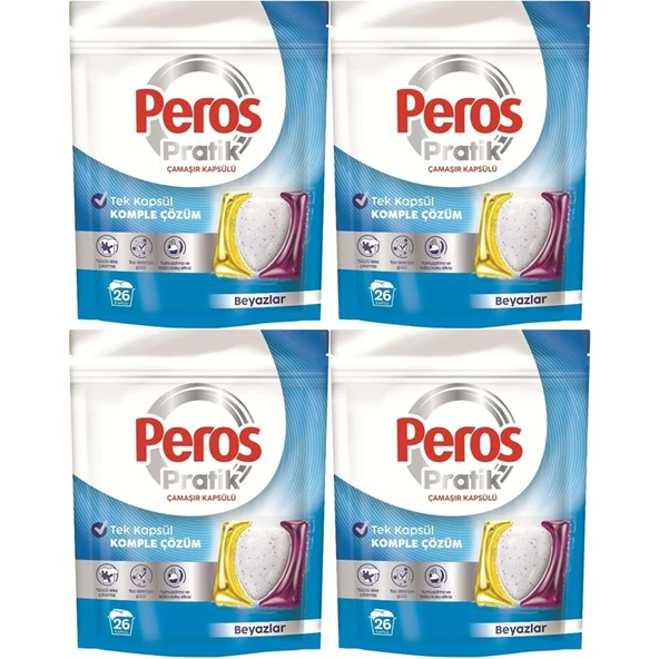 Peros Pratik Matik Çamaşır Deterjanı Kapsülü - Tableti 104 Adet Beyazlar (4PK*26) ürün görseli 1