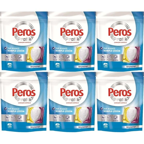 Peros Pratik Matik Çamaşır Deterjanı Kapsülü - Tableti 156 Adet Beyazlar (6PK*26) ürün görseli 1