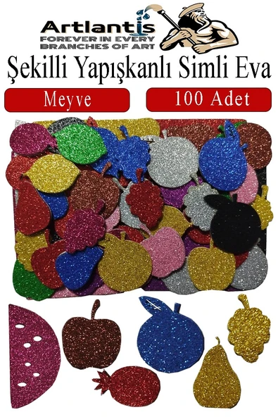 Şekilli Simli Eva Yapışkanlı Meyve 100 lü 1 Paket Kendinden Yapışkanlı Simli Eva Sticker Okul Öncesi Kreş Ana ürün görseli 1