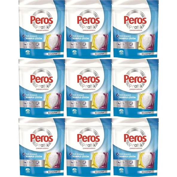 Peros Pratik Matik Çamaşır Deterjanı Kapsülü - Tableti 234 Adet Beyazlar (9PK*26) ürün görseli 1