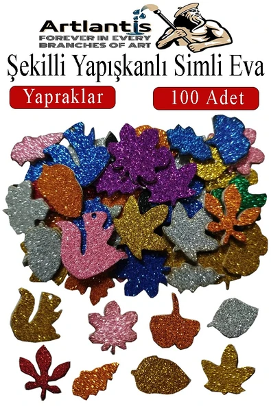 Şekilli Simli Eva Yapışkanlı Yapraklar 100 lü 1 Paket Kendinden Yapışkanlı Simli Eva Sticker Okul Öncesi Kreş Ana ürün görseli 1