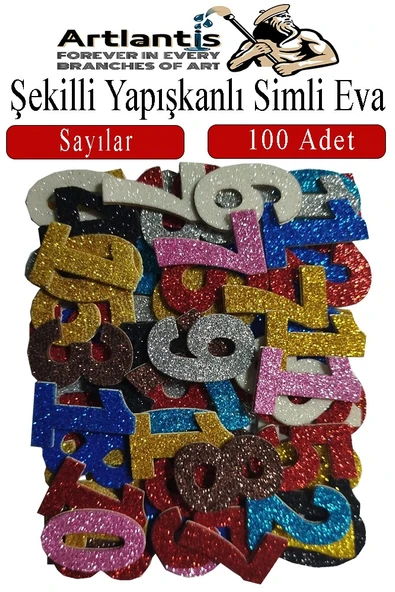 Şekilli Simli Eva Yapışkanlı Sayılar 100 lü 1 Paket Kendinden Yapışkanlı Simli Eva Sticker Okul Öncesi Kreş Ana ürün görseli 1