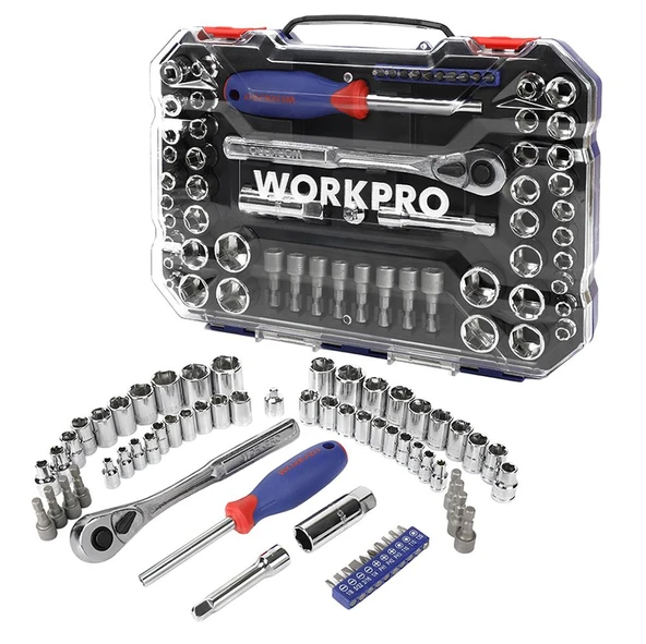 WORKPRO WP202566 1/4'’ 3/8’’ Metrik/İnç 63 Parça Cr-V Profesyonel Lokma Takımı ürün görseli 1