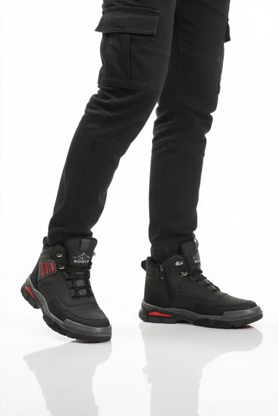 Siyah Kırmızı Fermuarlı Unisex Outdoor Bot ürün görseli 1