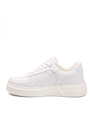 Beyaz Bağcıklı Unisex Sneaker - Resim 4