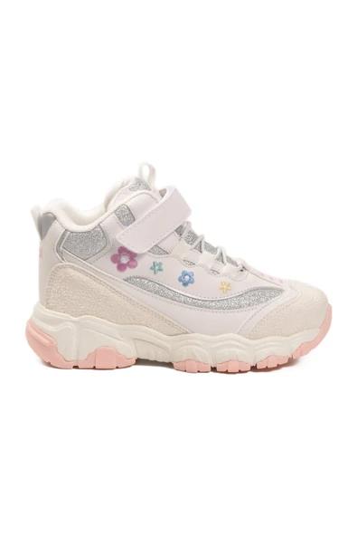 Beyaz Cırtlı Desenli Kız Çocuk Hi Sneaker ürün görseli 1