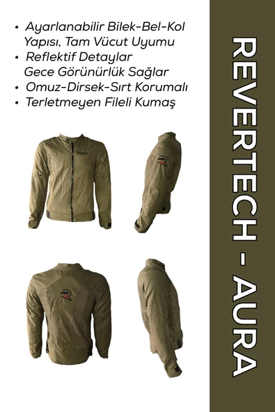 Revertech Aura Yeşil / Bel, Dirsek ve Sırt Korumalı Motosiklet Montu + BUFF HEDİYELİ ürün görseli 1