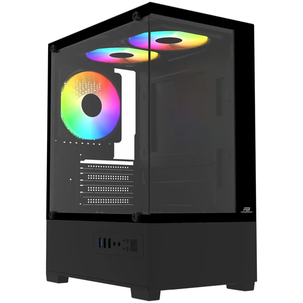 PowerBoost M5001B 500W 3*12cm Rainbow Fan USB 3.0 Seaview MATX Gaming Siyah Kasa ürün görseli 1