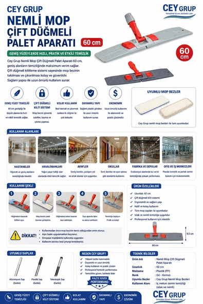 Cey Grup Nemli Mop Çift Düğmeli Palet Aparatı 60 cm ürün görseli 1