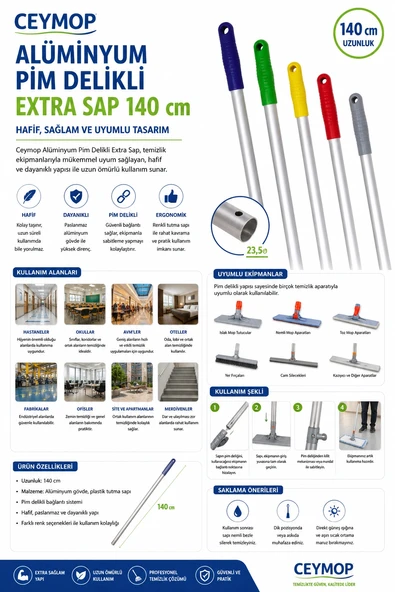 Ceymop Alüminyum Pim Delikli Extra Sap 140 cm ürün görseli 1