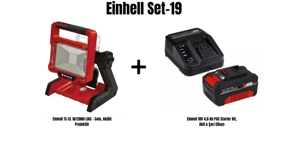 Einhell Set-19(Einhell TE-CL 18/2000 LiAC - Solo, Akülü Projektör+Einhell 18V 4,0 Ah PXC Starter Kit, Akü & Şarj Cihazı) ürün görseli 1