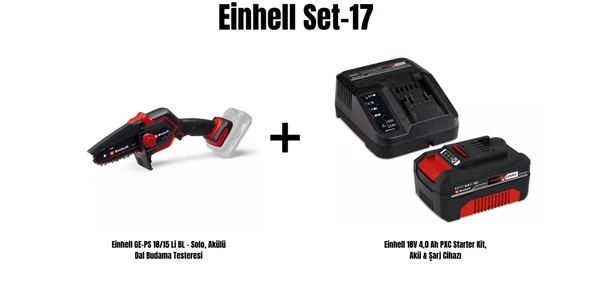 Einhell Set-17 (Einhell GE-PS 18/15 Li BL - Solo, Akülü Dal Budama Testeresi+Einhell 18V 4,0 Ah PXC Starter Kit, Akü & Şarj Cihazı) ürün görseli 1