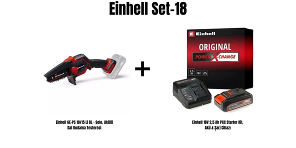 Einhell Set-18(Einhell GE-PS 18/15 Li BL - Solo, Akülü Dal Budama Testeresi+Einhell 18V 2,5 Ah PXC Starter Kit, Akü & Şarj Cihazı) ürün görseli 1
