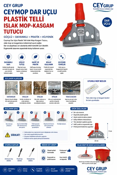 Ceymop Dar Uçlu Plastik Telli Islak Mop-Kasgam Tutucu ürün görseli 1