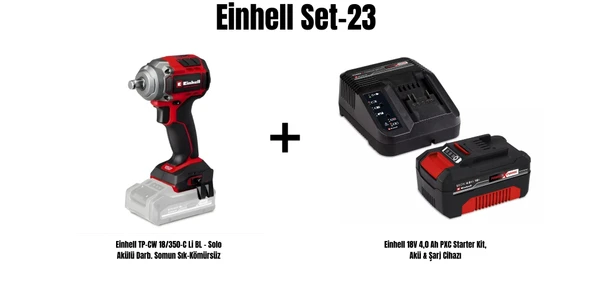 Einhell Set-23(Einhell TP-CW 18/350-C Li BL - Solo Akülü Darb. Somun Sık-Kömürsüz+Einhell 18V 4,0 Ah PXC Starter Kit, Akü & Şarj Cihazı) ürün görseli 1