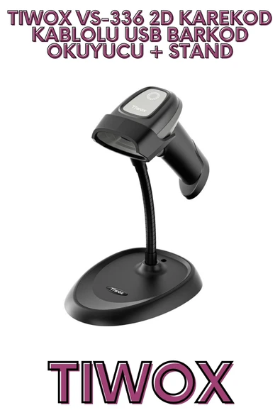 TIWOX VS-336 2D KAREKOD KABLOLU USB BARKOD OKUYUCU + STAND ürün görseli 1