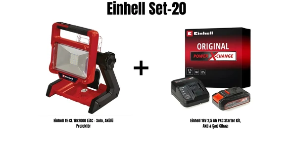 Einhell Set-20(Einhell TE-CL 18/2000 LiAC - Solo, Akülü Projektör+Einhell 18V 2,5 Ah PXC Starter Kit, Akü & Şarj Cihazı) ürün görseli 1