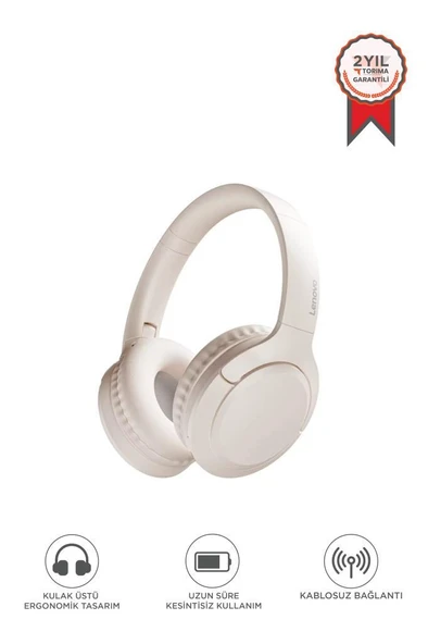 Bluetooth Kulaklık Kulak Üstü Kablosuz Kulaklık Lenovo TH53 Bej ürün görseli 1
