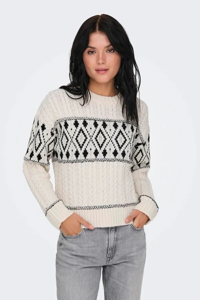Only Minimalist Kablo Örgü Crop Kadın Kazak - Vintage Tarz ürün görseli 1