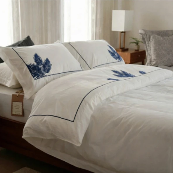 KRC HOME Calista Premium %100 Pamuk Nakışlı Çift Kişilik Nevresim Takımı ürün görseli 1
