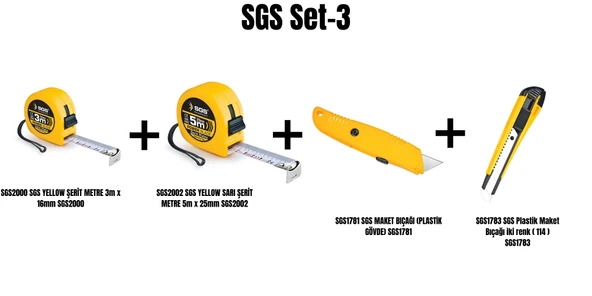Sgs Set-3 (Metre-Bıçak) (Şerit metre 3m+Şerit metre 5m+Plastik Maket BıçağıX2 Adet) ürün görseli 1