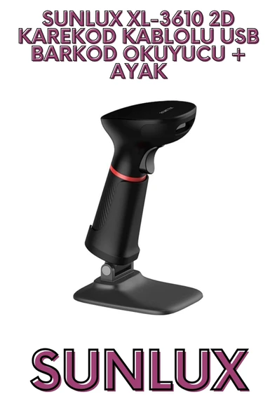 SUNLUX XL-3610 2D KAREKOD KABLOLU USB BARKOD OKUYUCU + AYAK ürün görseli 1