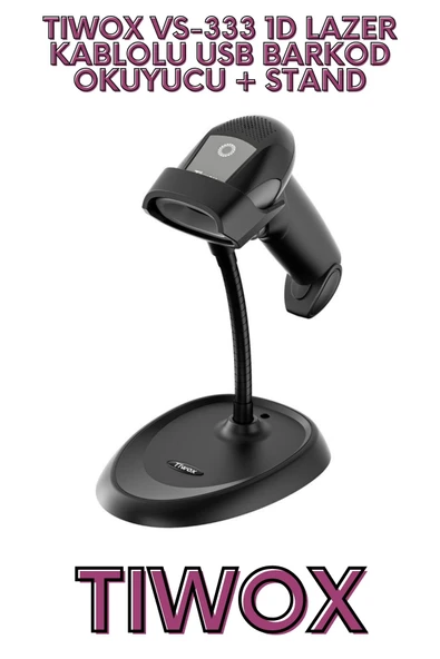 TIWOX VS-333 1D LAZER KABLOLU USB BARKOD OKUYUCU + STAND ürün görseli 1