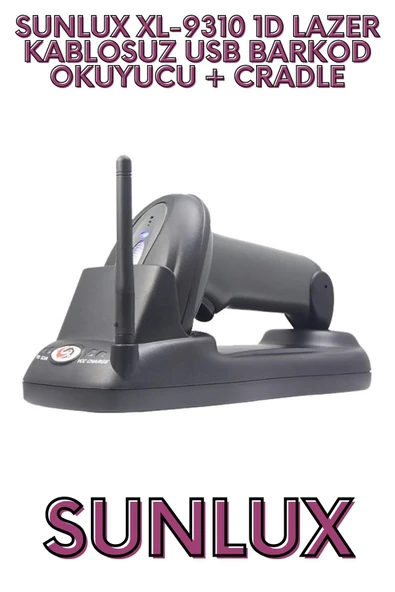 SUNLUX XL-9310 1D LAZER KABLOSUZ USB BARKOD OKUYUCU + CRADLE ürün görseli 1