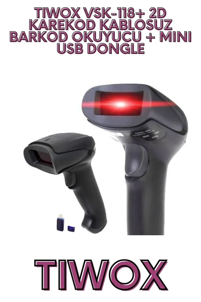 TIWOX VSK-118+ 2D KAREKOD KABLOSUZ BARKOD OKUYUCU + MINI USB DONGLE ürün görseli 1