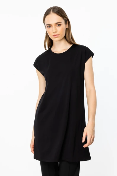On Kadın Oversize Midi Bluz - Minimalist Stil, Kısa Kol ürün görseli 1