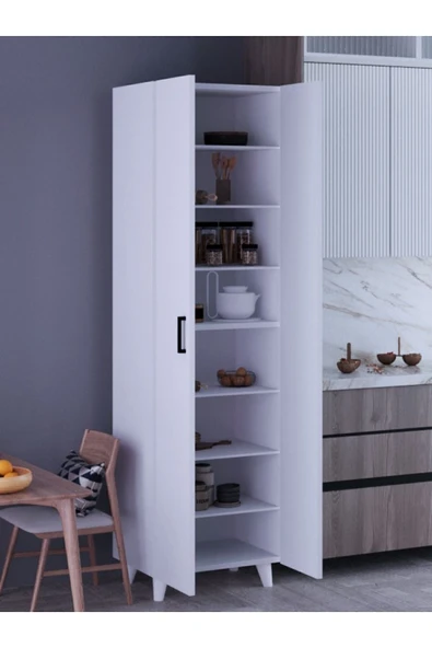 KZY 8 Raflı 2 Kapaklı 16R Çok Amaçlı Dolap Erzak Dolabı Banyo Dolabı Kiler Dolabı Beyaz - Resim 4