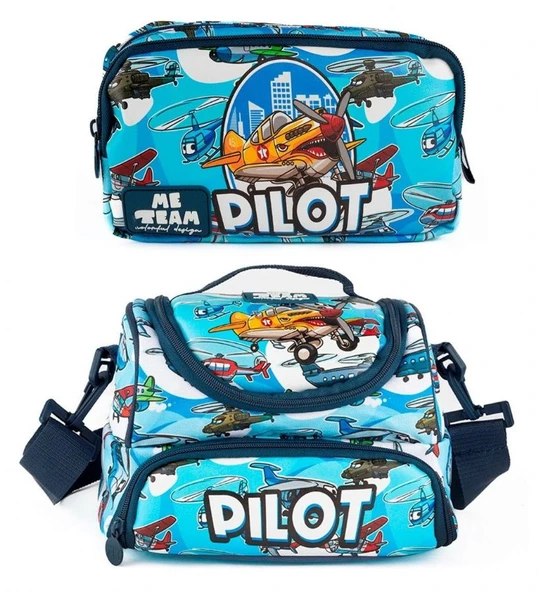 Me Team Erkek Çocuk Pilot Beslenme Çantası ve Kalemlik Seti (İkili Set) - SETME25066 ürün görseli 1