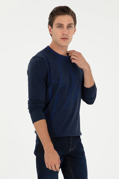 U.S. Polo Assn. Erkek Uzun Kol Geometrik Desen Kazak - Minimalist Tarz ürün görseli 1