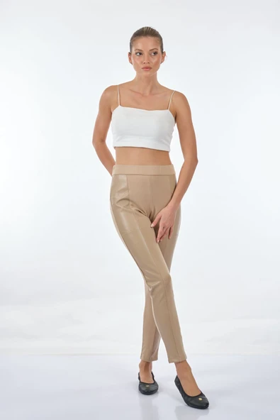 Vedi Minimalist Deri Detaylı Slim Fit Kadın Tayt - Günlük Stil ürün görseli 1