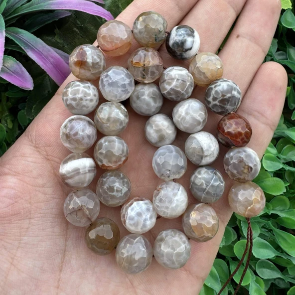 Fasetli Küre Kahve-Şeffaf Mix Akik Taşı 12 MM ürün görseli 1