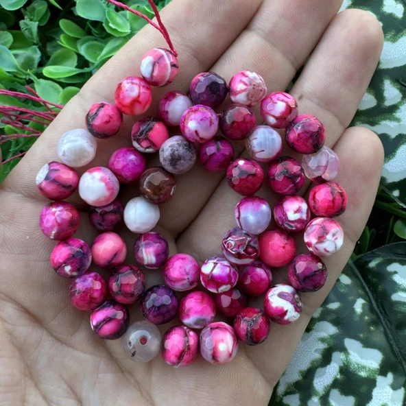 Fasetli Küre Pembe Beyaz Akik Taşı 8 MM ürün görseli 1