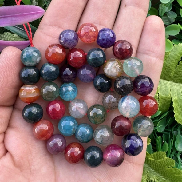 Fasetli Küre Renkli Mix Akik Taşı 10 MM ürün görseli 1