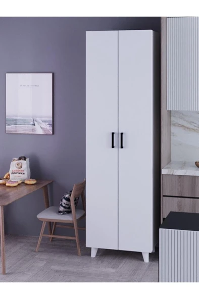 8 Raflı 2 Kapaklı 16R Çok Amaçlı Dolap Erzak Dolabı Banyo Dolabı Kiler Dolabı Beyaz ürün görseli 1