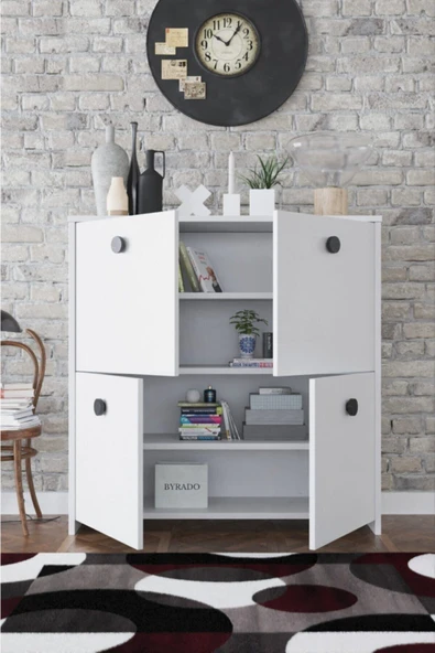 KZY 4 Kapaklı 4 Raflı Modern Dekoratif Dolap- Beyaz ürün görseli 1
