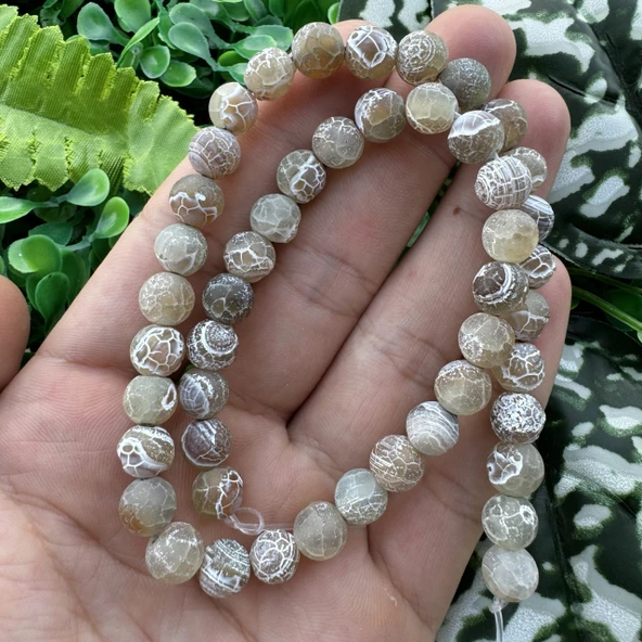 Mat Küre Bej Beyaz Akik Taşı 8 MM ürün görseli 1