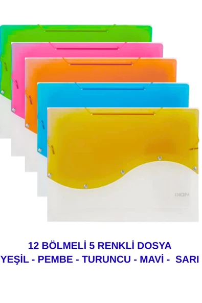 S Seri Lastikli 12 Bölmeli Dosya 5 Renk ürün görseli 1