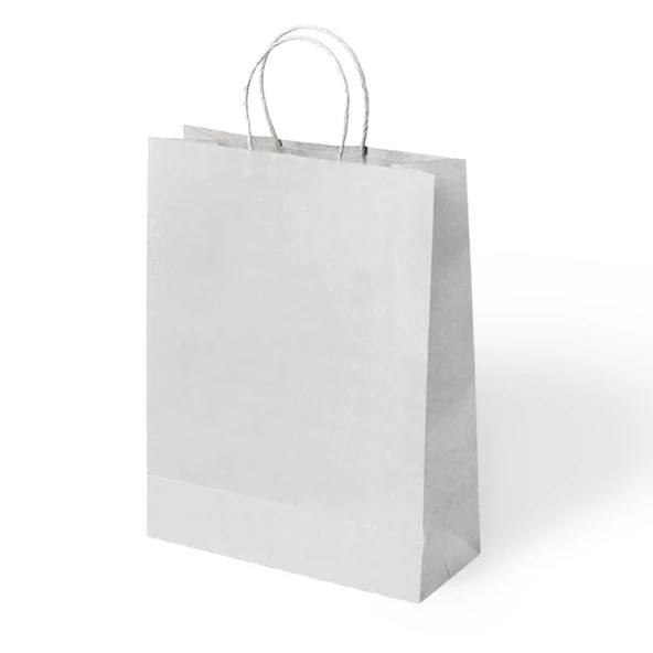 Büküm Saplı Beyaz Kraft-Kağıt Çanta 31x41x12 cm  Pakette 24 Ad. ürün görseli 1