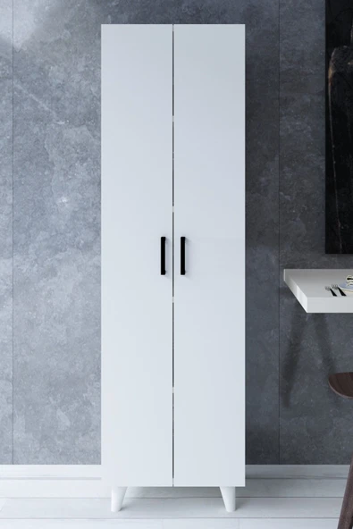 KZY 5 Raflı 2 Kapaklı 14R Çok Amaçlı Dolap Erzak Dolabı Banyo Dolabı Kiler Dolabı Beyaz ürün görseli 1