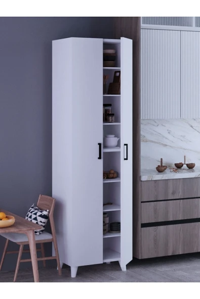 KZY 8 Raflı 2 Kapaklı 16R Çok Amaçlı Dolap Erzak Dolabı Banyo Dolabı Kiler Dolabı Beyaz - Resim 3
