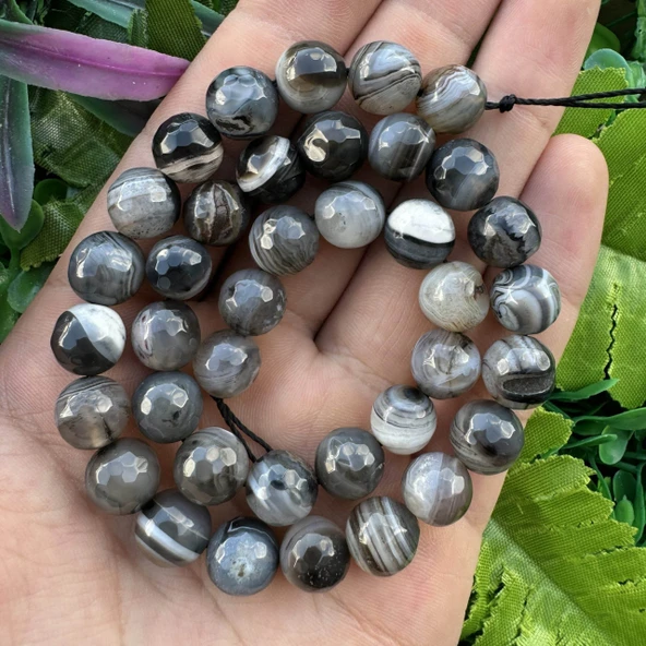 Fasetli Küre Gri Akik Taşı 10 MM ürün görseli 1