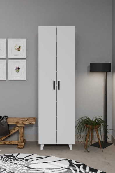 KZY 8 Raflı 2 Kapaklı 16R Ayakkabı Dolabı Banyo Dolabı Çok Amaçlı Dolap Beyaz ürün görseli 1