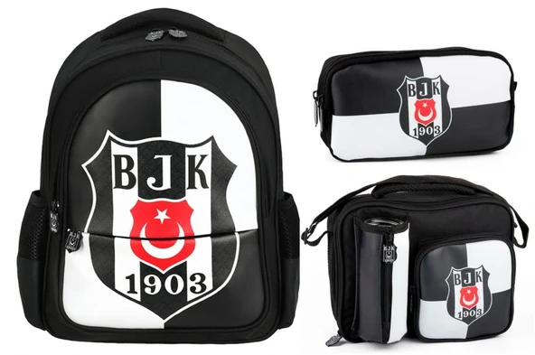 Beşiktaş Siyah Beyaz BJK Armalı Üçlü Okul Çanta Seti - SETME25360A ürün görseli 1