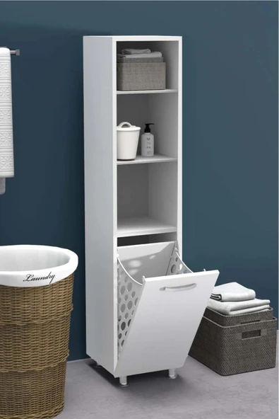 KZY AÇIK RAFLI ÇAMAŞIR SEPETLİ KİRLİ SEPETİ BANYO DÜZENLEYİCİ BANYO DOLABI ürün görseli 1
