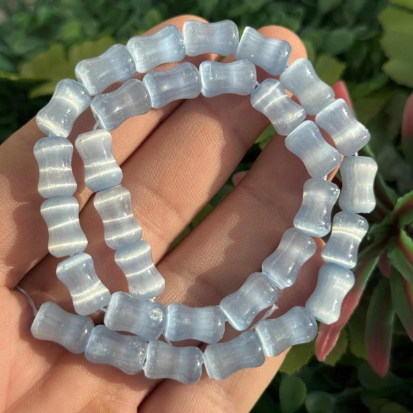 Eğimli Silindir Mavi Selenit Taşı 8x13 MM ürün görseli 1