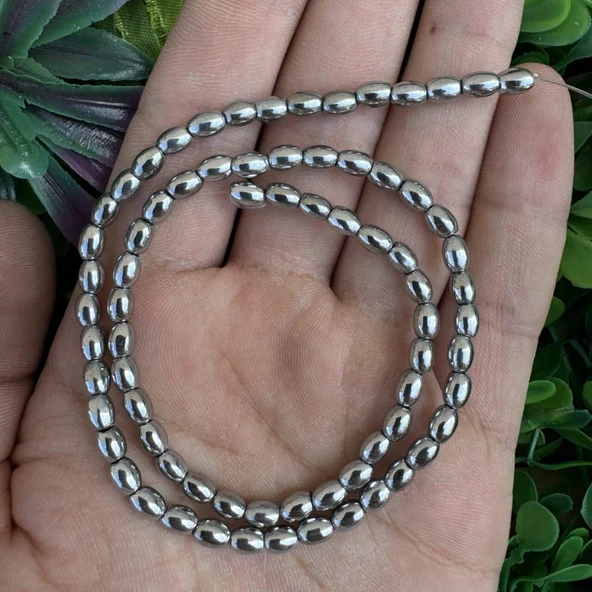 Arpa Gümüş Hematit Taşı 4x6 MM ürün görseli 1